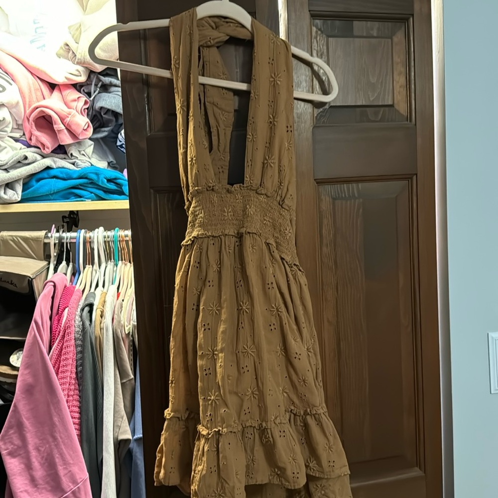 aerie brown backless tie dress